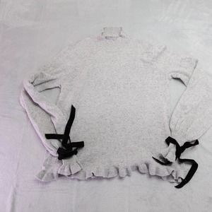 Marled Reunited Womens Sweater Tie Cuff Sleeve Mock Neck Tight Knit Lightweight